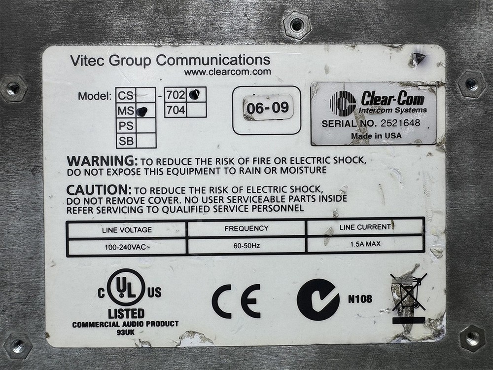 Clear-Com MS-702 Two-Channel Main Station