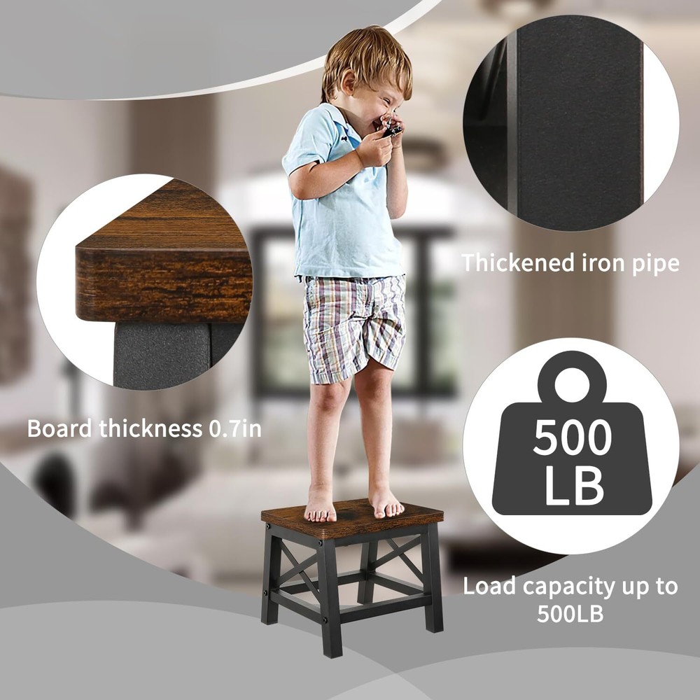 Wooden Step Stool for Adults and Kids Rectangular Step Stool for High Bed Ste...