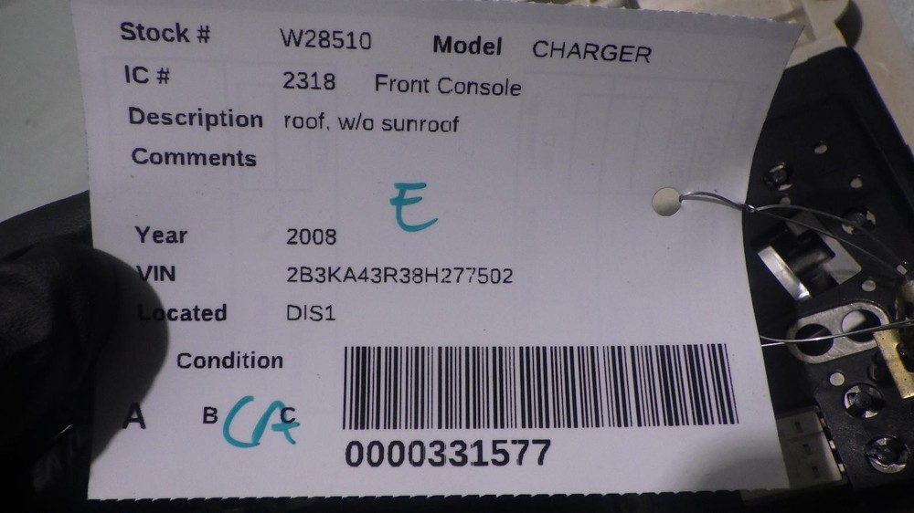 08 DODGE CHARGER Front Console roof