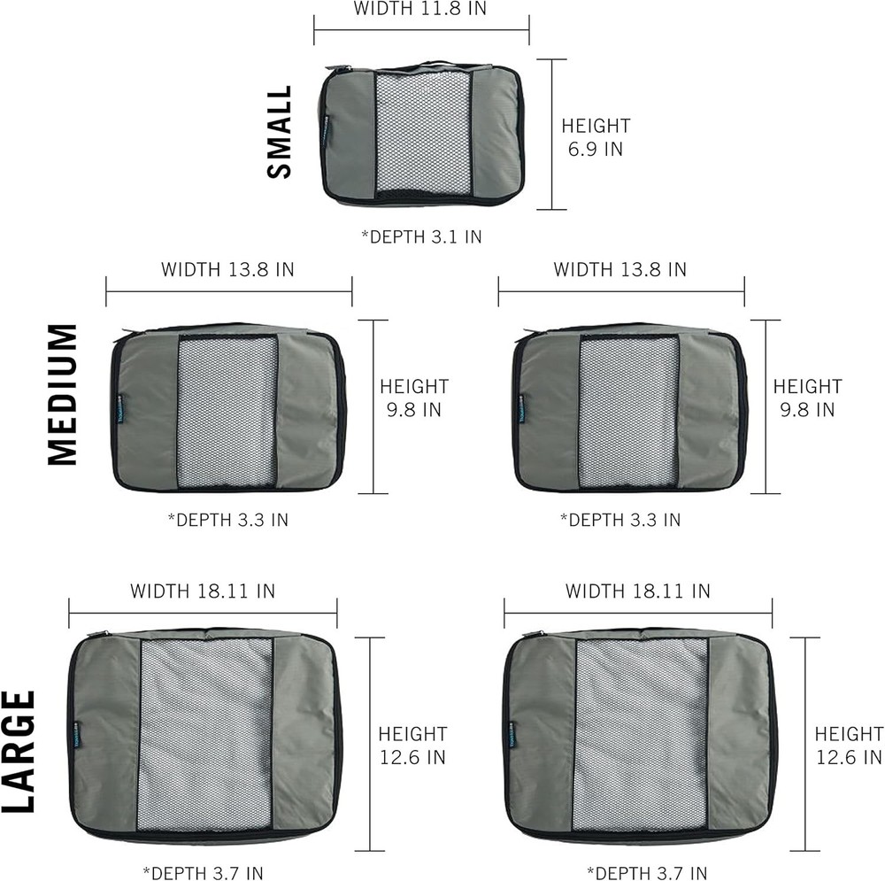 Durable 5-Piece Nylon Packing Cube System for Travel Silver