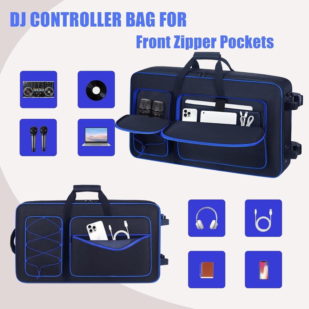 Rolling DJ Controller Case with Wheels Compatible with DDJ-GRV6/ REV5/ REV7/ DDJ