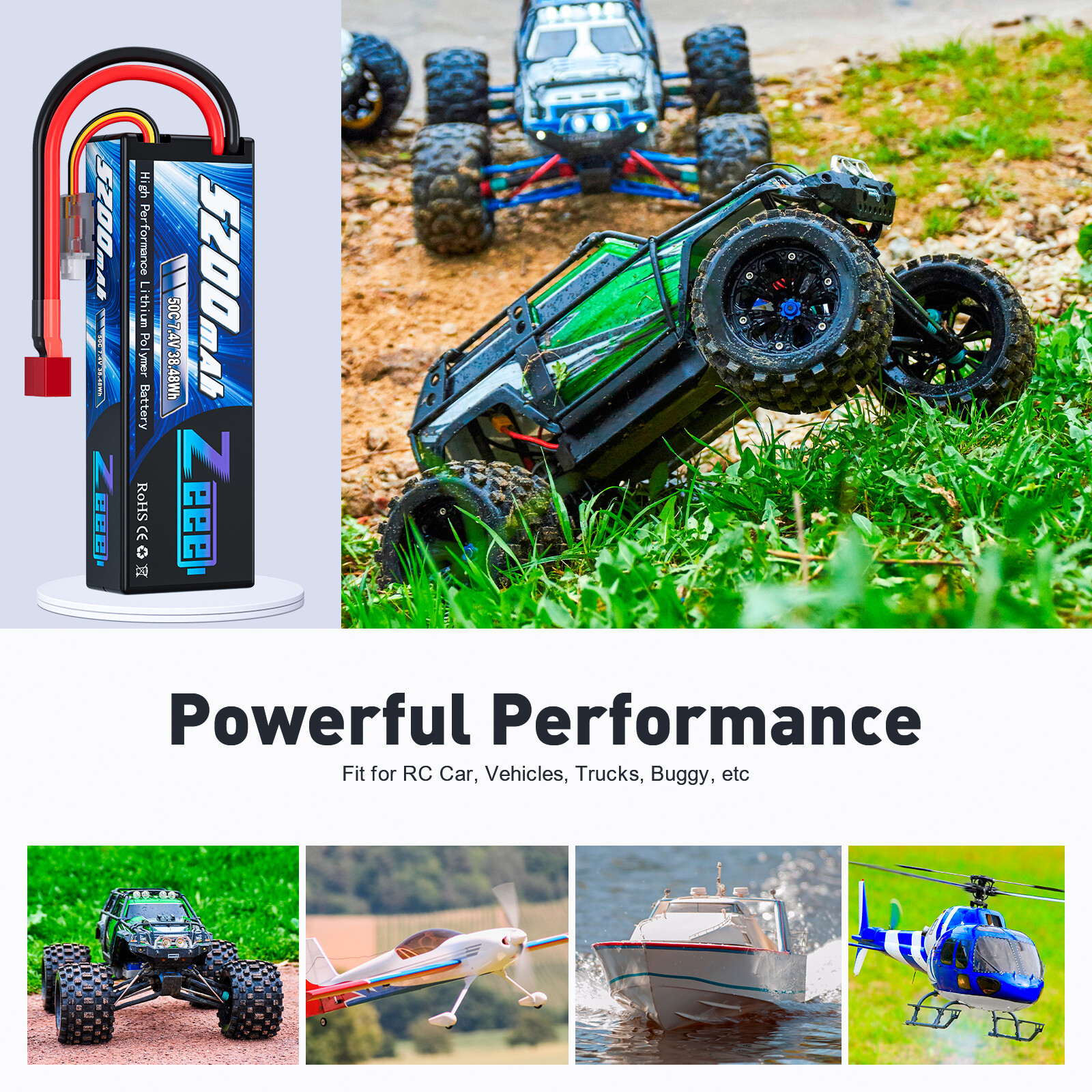 2xZeee 2S LiPo Battery 5200mAh 7.4V 50C Deans T for 1/8 1/10 RC Car Truck Truggy