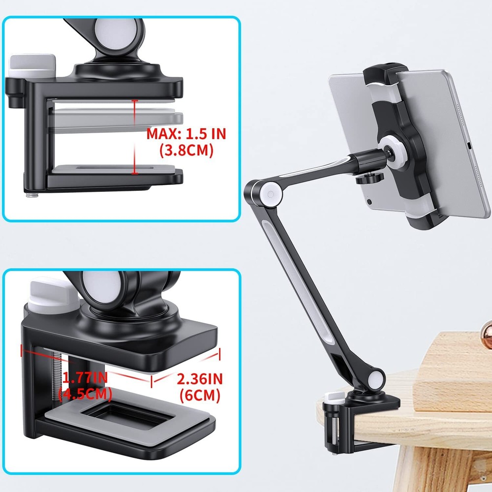 Adjustable Long Arm Clamp Tablet Stand Desktop Mount Smartphone 360 Rotation