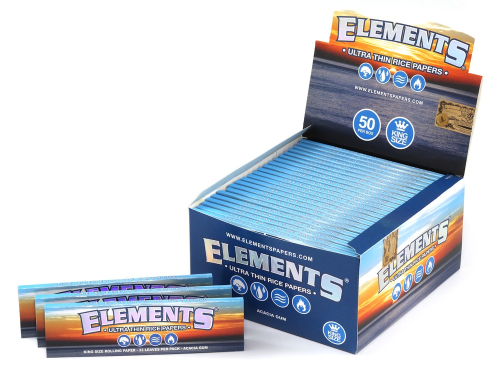 4 boxes Elements King Size Slim Ultra Thin rice rolling paper - Box/50