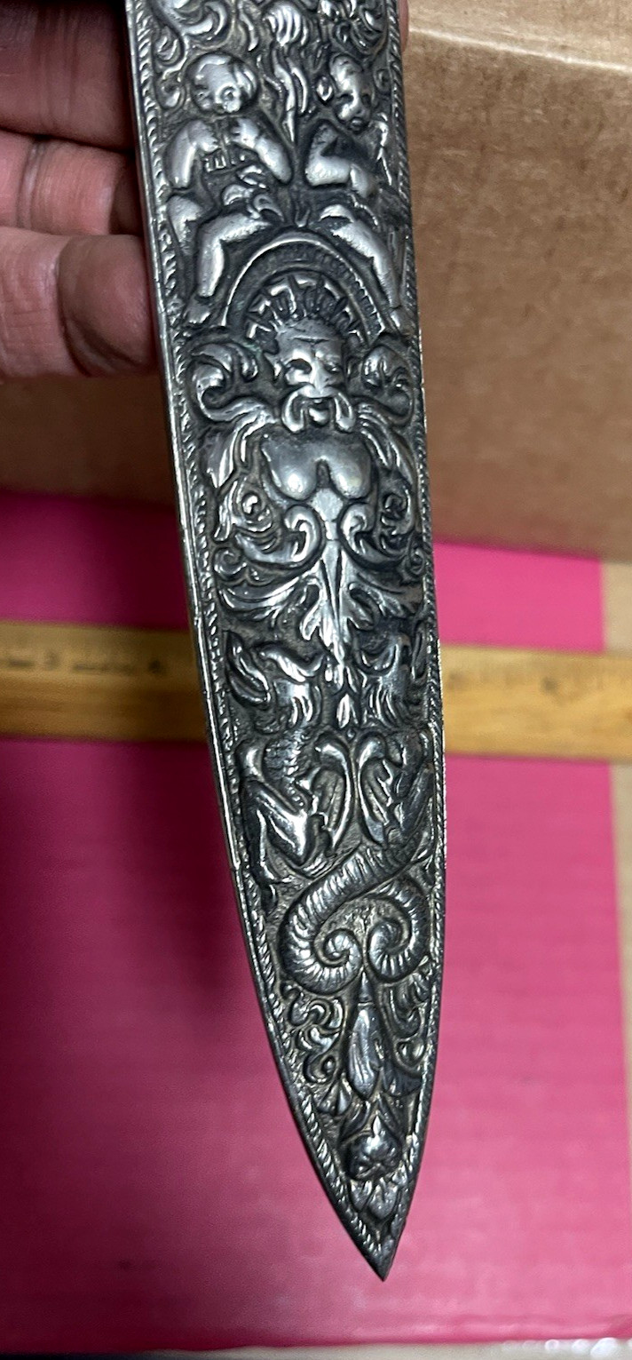 SILVER DAGGER REPLICA 19TH CENTURY GROTESQUE ARABESQUE HANS HOLBEIN ITALY