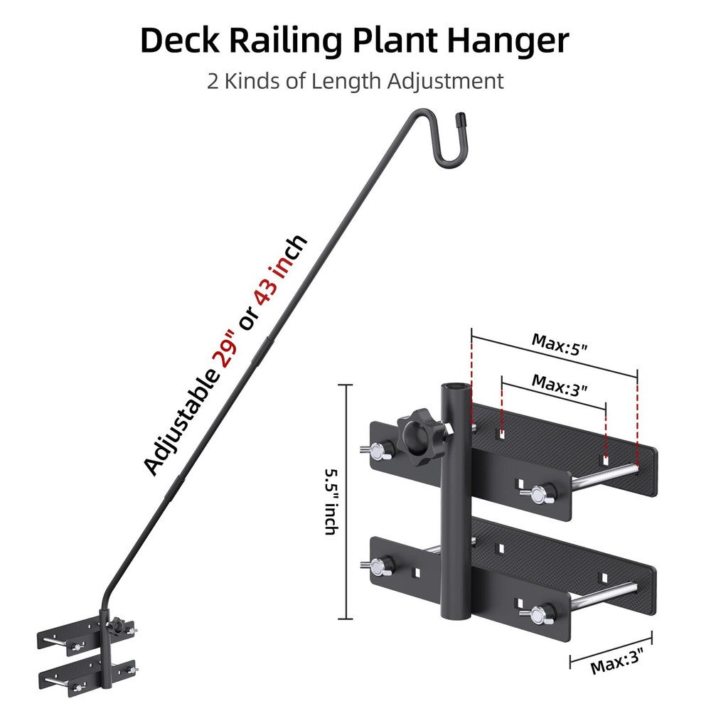 Deck Hook-Bird Feeder Pole for Deck Railing, 29-43-Inch Adjustable Bird Feeder.