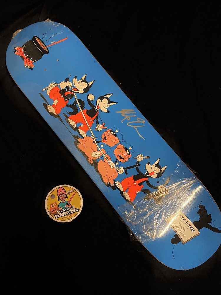 RARE SIGNED Primitive Nick Tucker Skateboard Deck Pro Model Wolf Pigs Cops AUTO