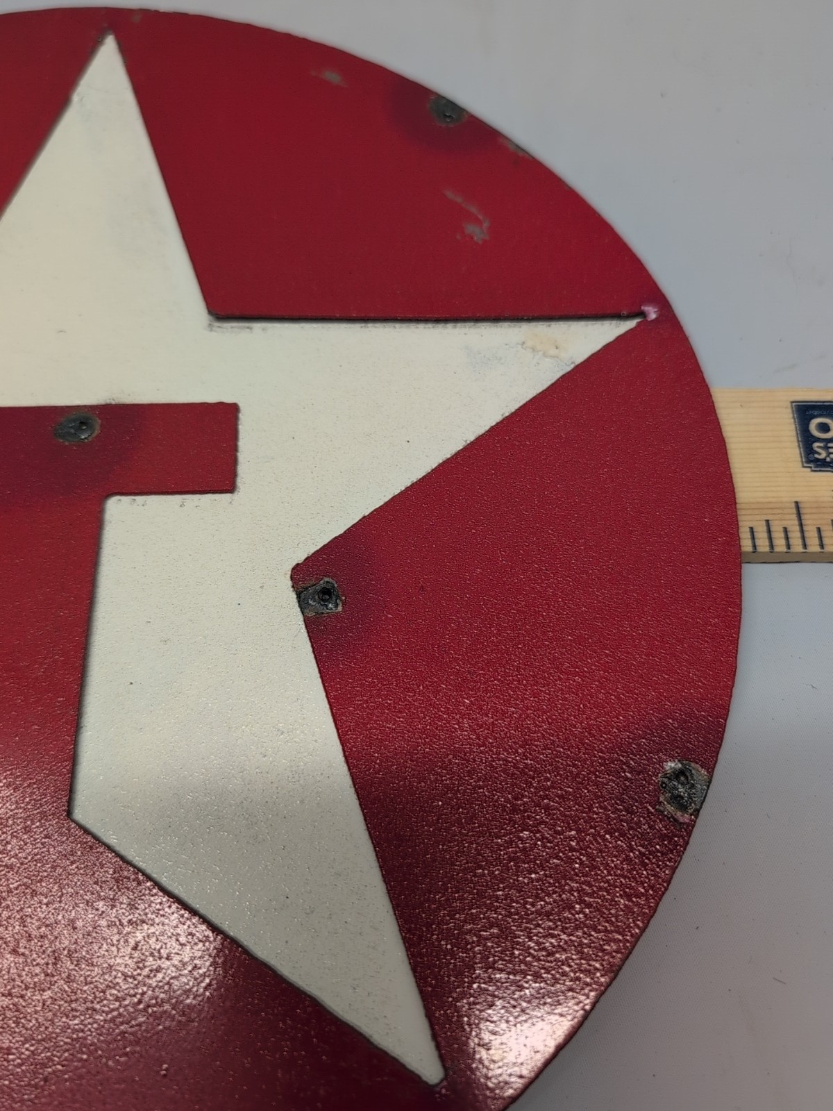 Texaco 10" Diameter Novelty Metal Sign Made In Mexico Distressed Layered
