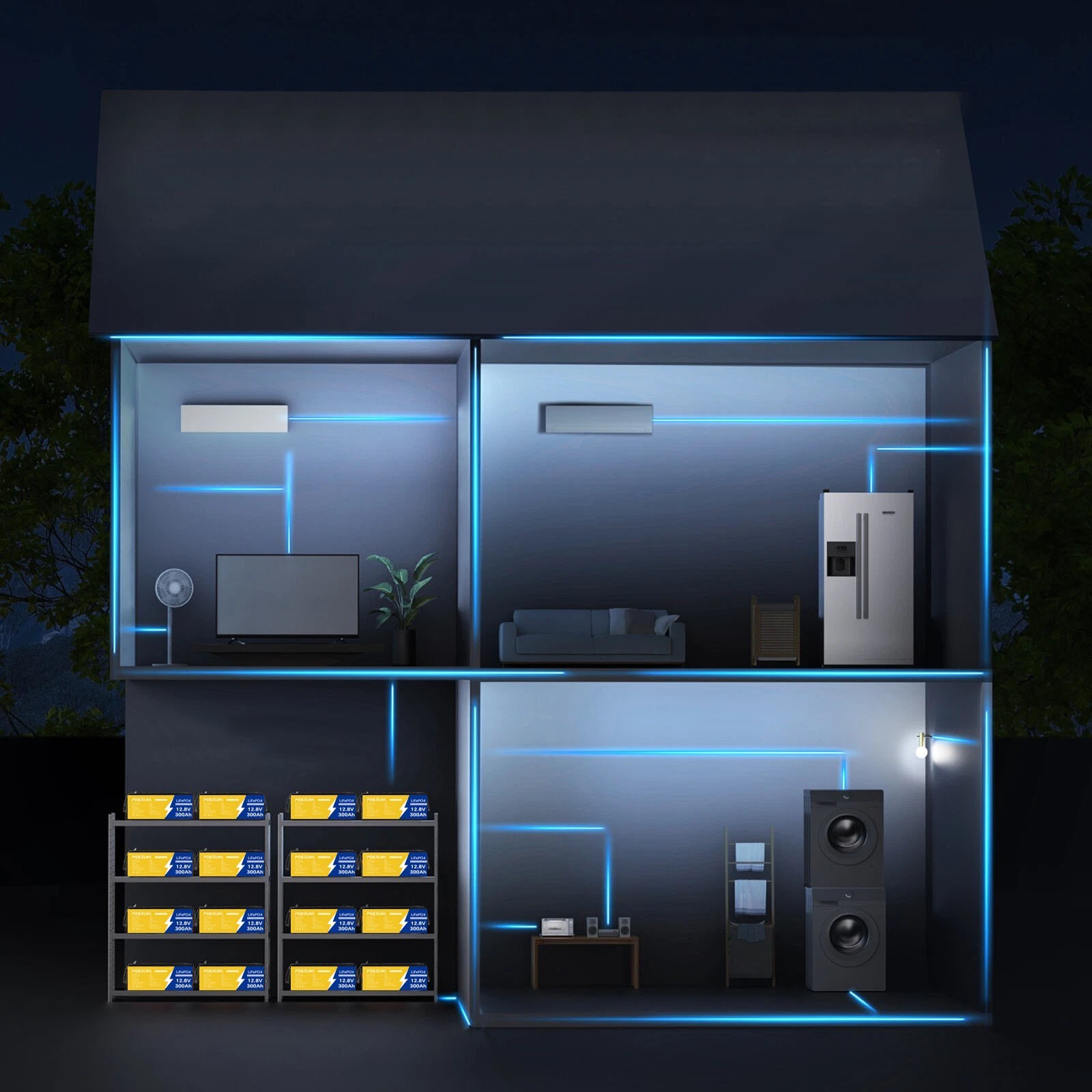 12V 300Ah LiFePO4 Lithium Battery BMS 15000+ Cycles for Solar RV Off Grid Marine