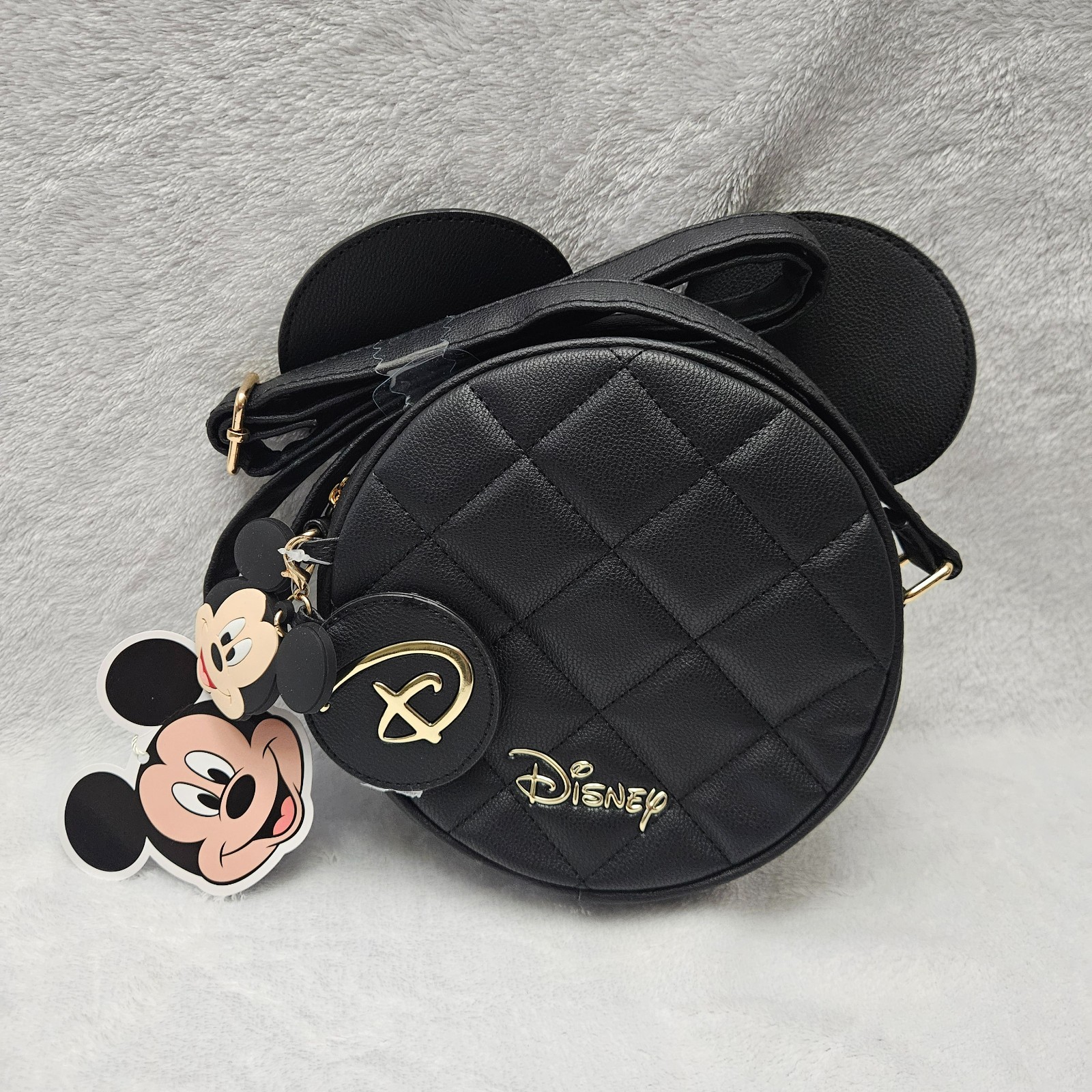 NEW! Disney Mickey Mouse Round Quilted Crossbody Bag Black