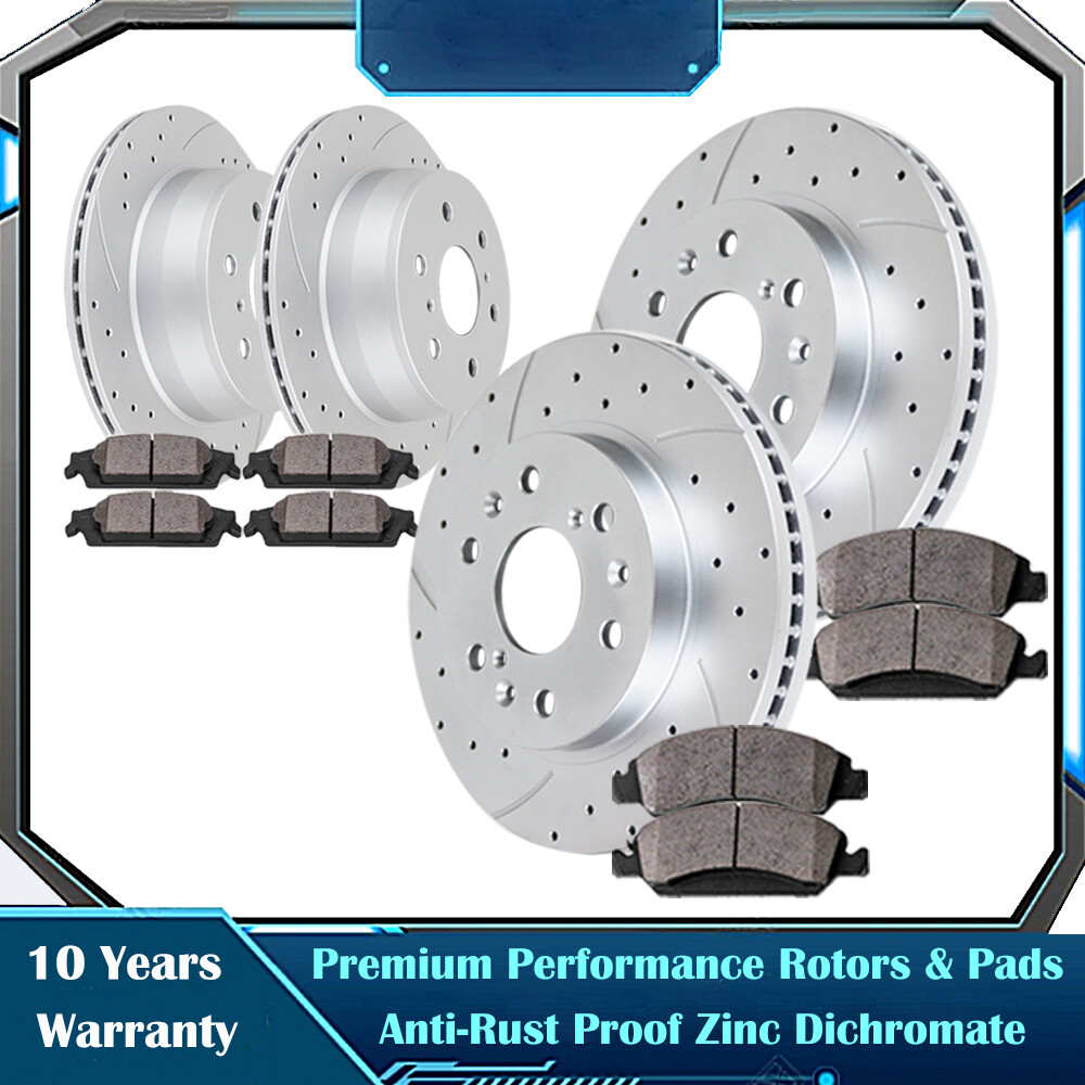 For Chevrolet Silverado GMC Sierra 1500 Front Rear Drilled Rotors Brake Pads Kit