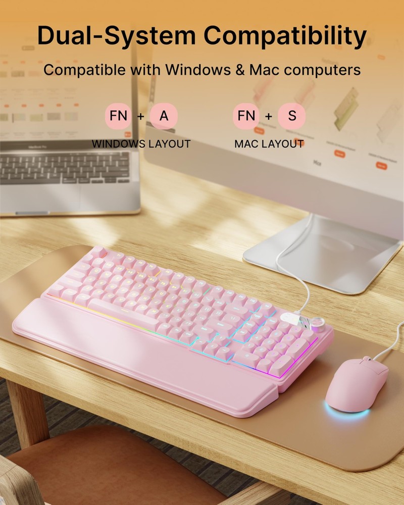 C98 Wired Keyboard and Mouse Combo, Wired Computer Keyboard with Wrist Rest, ...