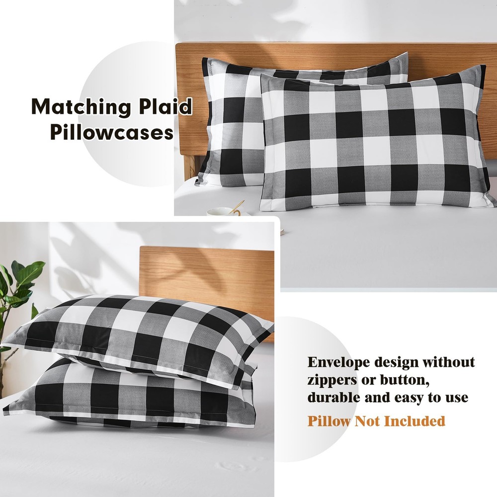 Anrenoti Black White Gray Grid Comforter Set, 3 Pieces King,