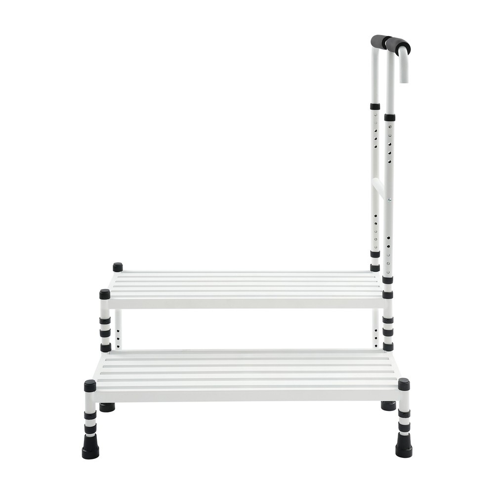 2-Step Stool with Handle, Floor Standing Metal Stepping Stool, White Step Stool