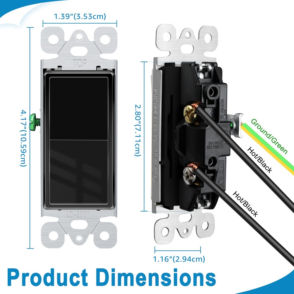 Black Single Pole Rocker Light Switch 15A Multi-Gang Compatible UL Listed 40PCS