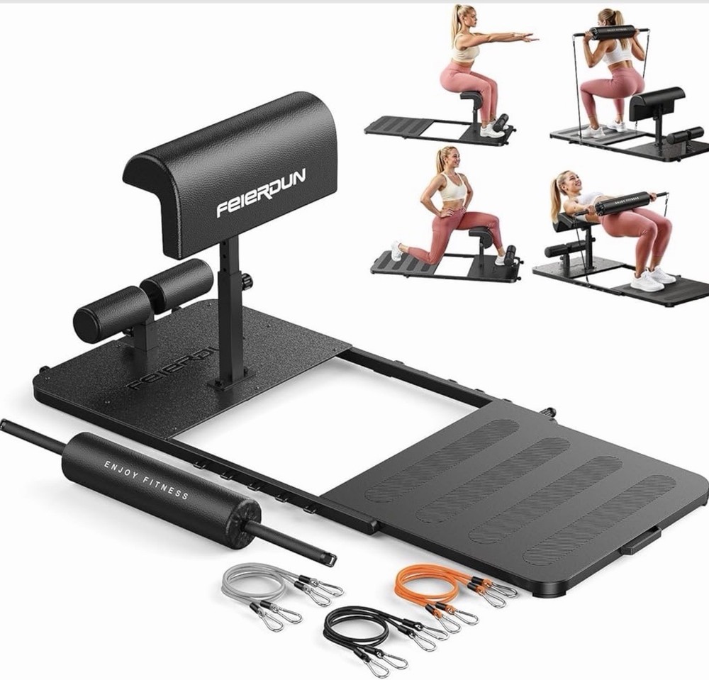 FEIERDUN Dual-Action Glute Trainer Squat Hip Thrust Machine w/ Bands