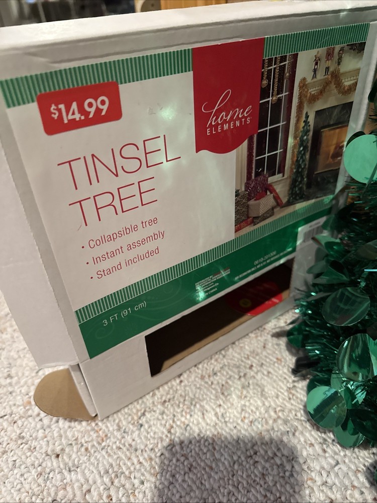3’ Foot Collapsible Tinsel Tree In Green By Home Elements NIB