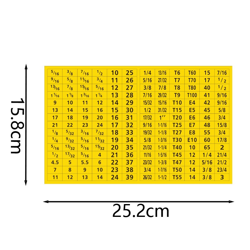4 Set 180 Tool Box Labels Wrench Size Stickers for Tool Organization Yellow