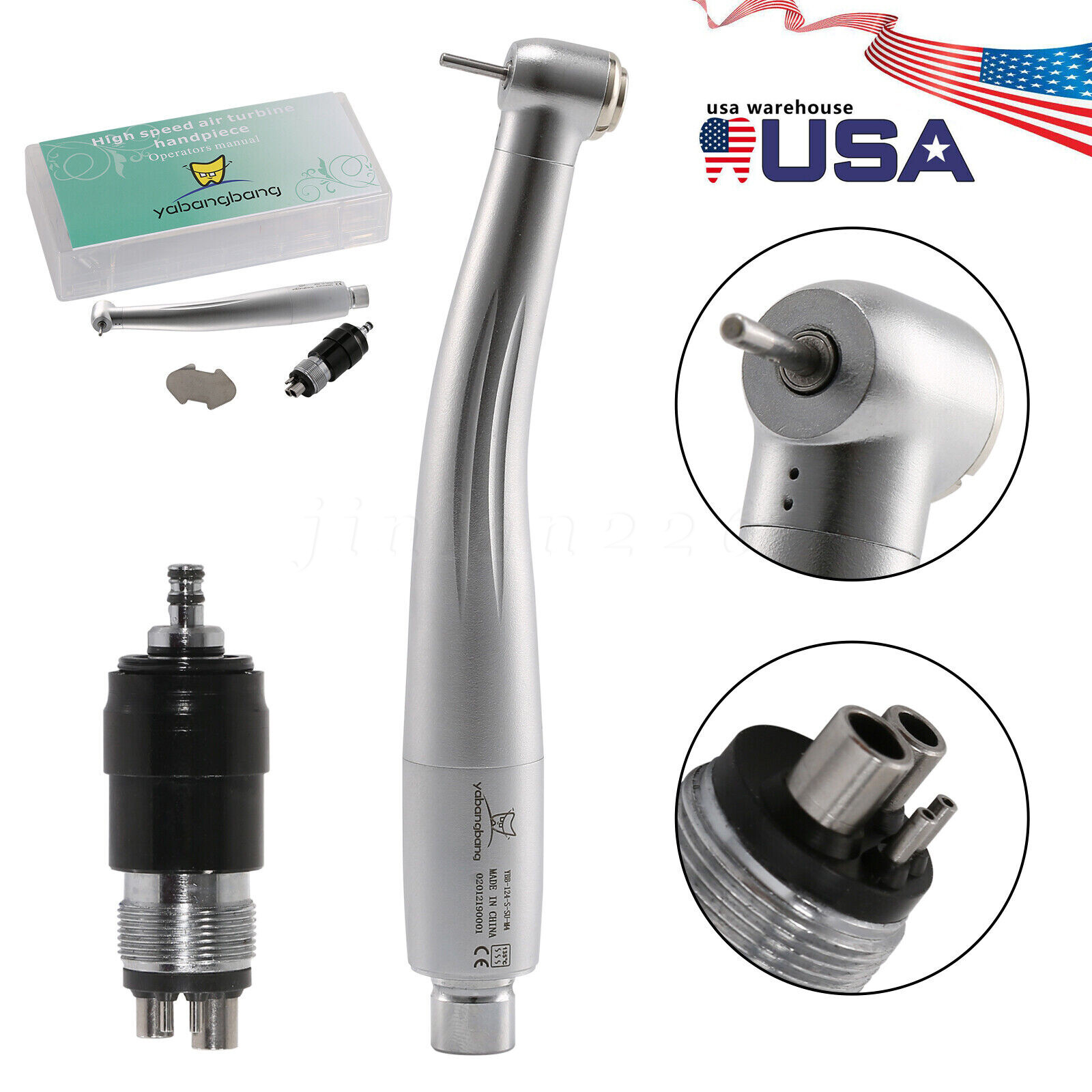 NSK Style Dental High Speed Handpiece Push Button + Quick Coupler Swivel 4 Holes