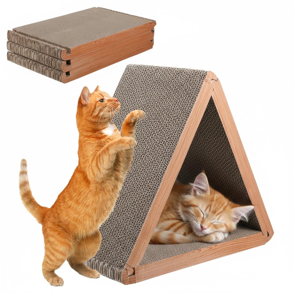 3-Sided Vertical Cat Scratching Post, Cat Scratcher Foldable, Triangle Cats S...