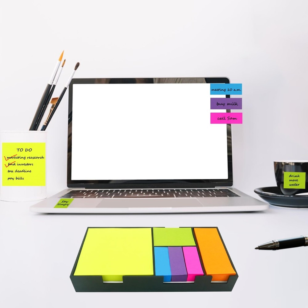 Sticky Notes and Index Flags Bundle Set,Neon Assorted,Self-Stick Notes,3.5x3....