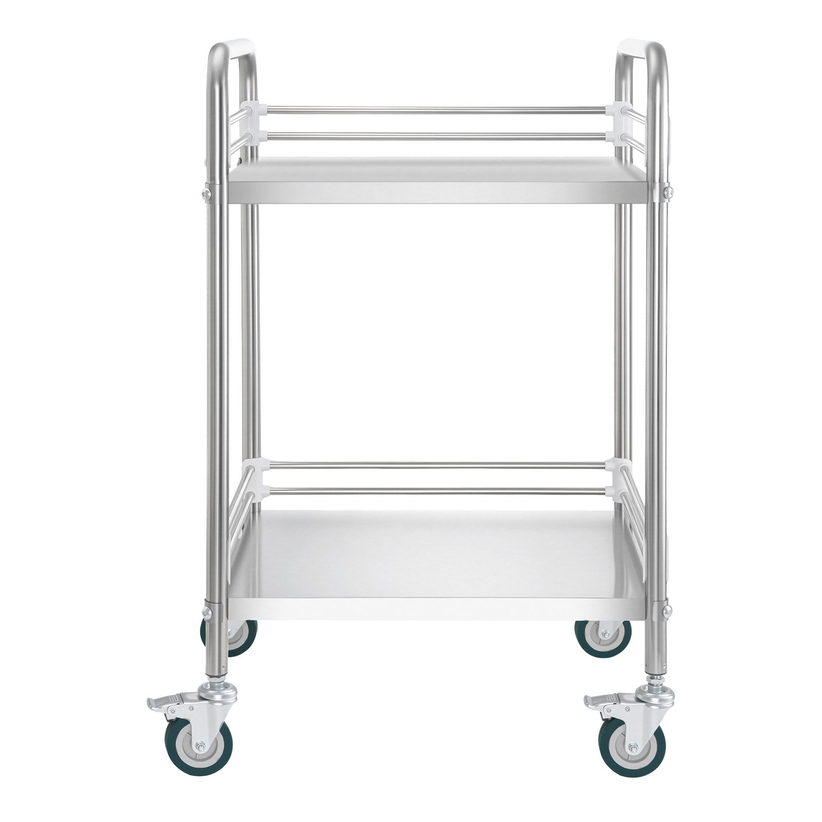 Uimoso Stainless Steel 2-Tier Rolling Lab Utility Cart Medical Lockable Wheels