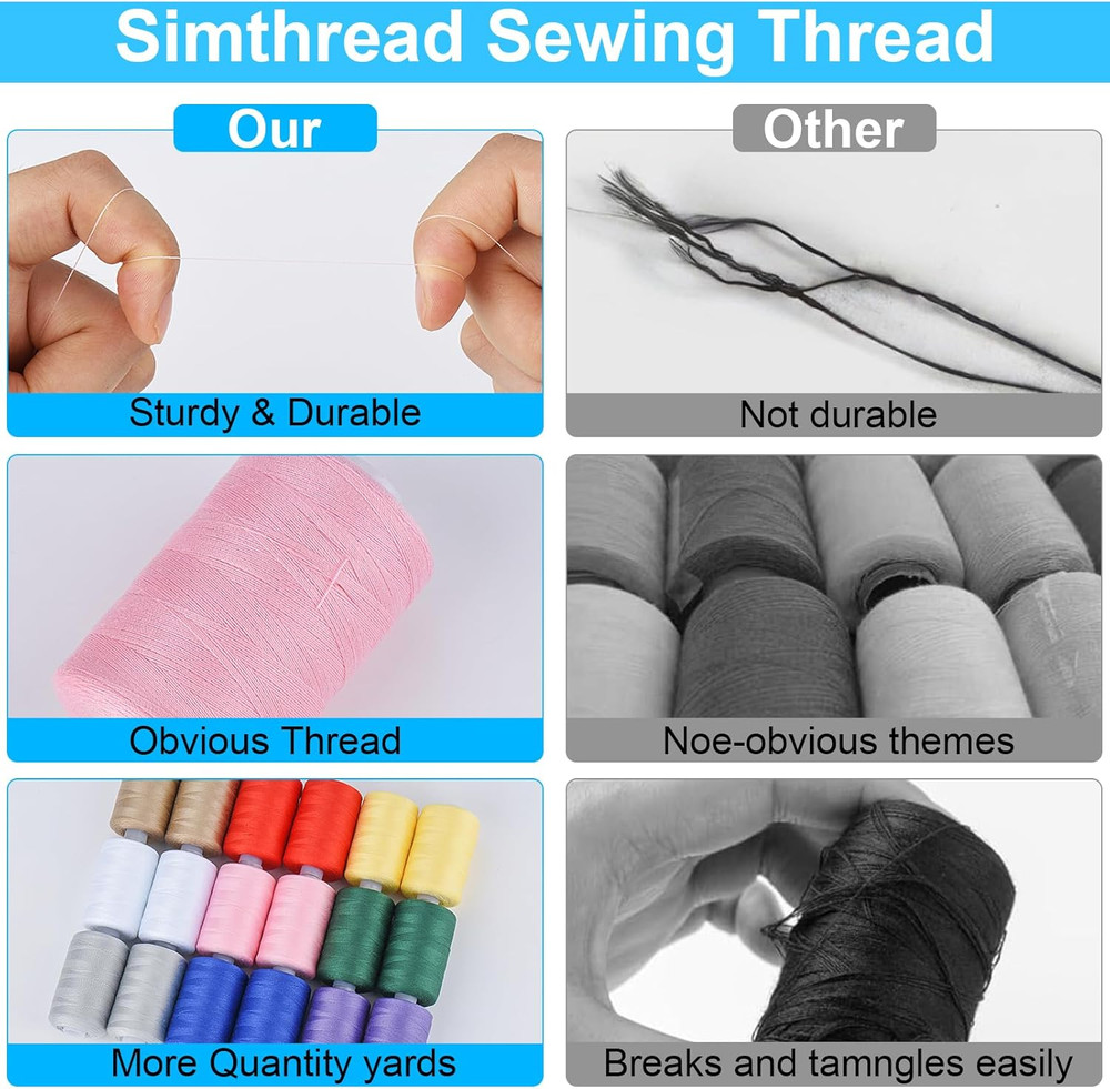 Simthread All Purpose Sewing Thread, 4 Spools Each 1000 Yards of Polyester Threa