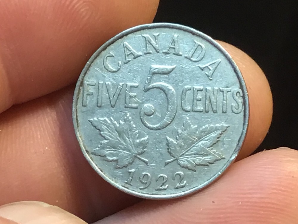 1922 Canadian Five Cent, Penny, Canada Nickel