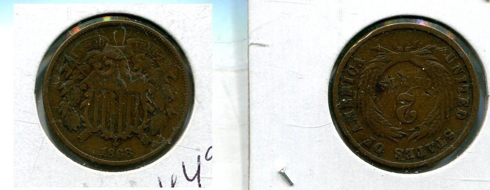 1868 TWO CENT PIECE TYPE COIN VG 4493T