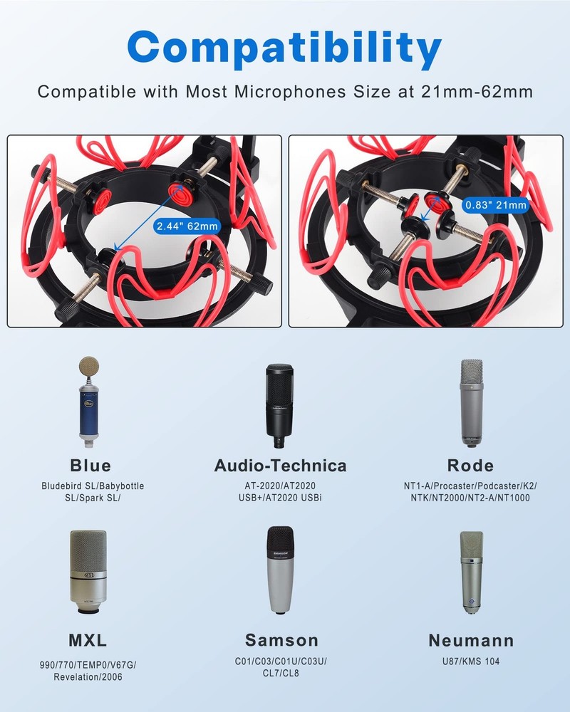 Microphone Shock Mount with Pop Filter Universal Shock Stand for Microphones ...
