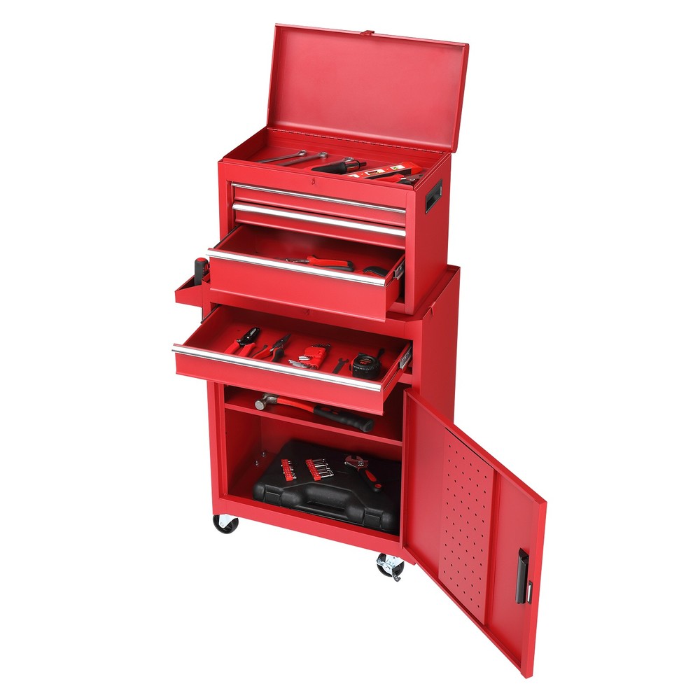 4-Drawer Rolling Tool Chest Storage Cabinet with Wheels & Adjustable Shelf Red