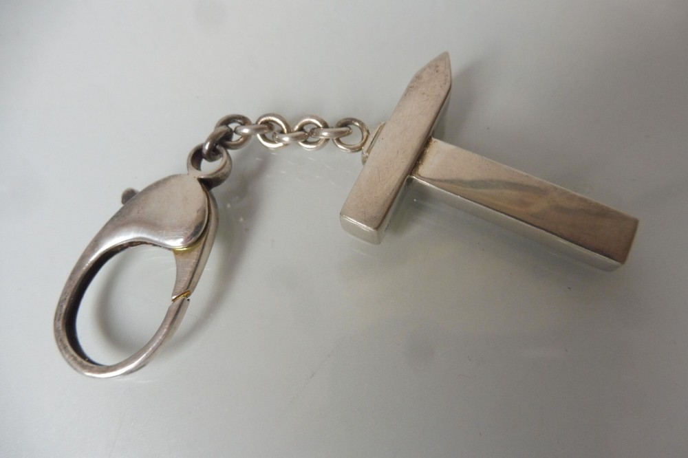 Beautiful Old Solid Keychain Hammer Goldgrube 925 Silver