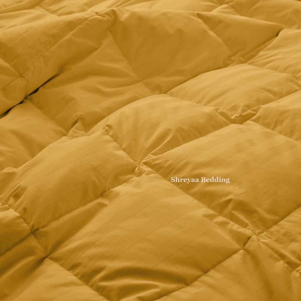 Branded Down Alternative Comforter Egyptian Cotton Gold Striped US Sizes