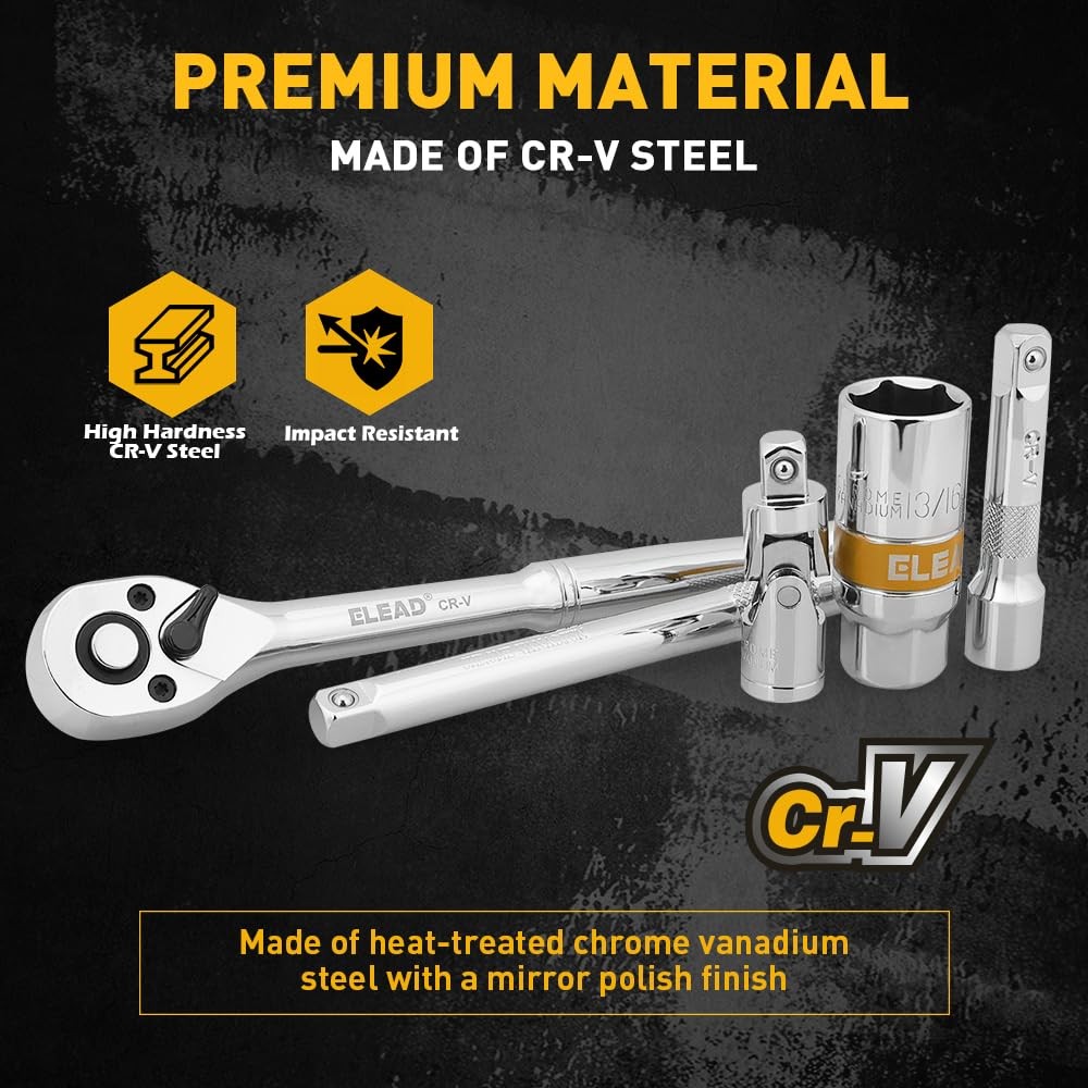 12-Piece 3/8" Drive Spark Plug Socket Set with Ratchet Handle, Universal Join...