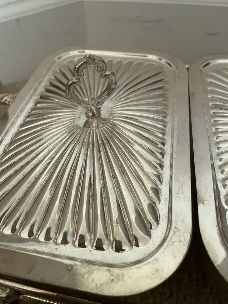 Vintage Silver Plated Covered Triple Baker w/Glass Liners