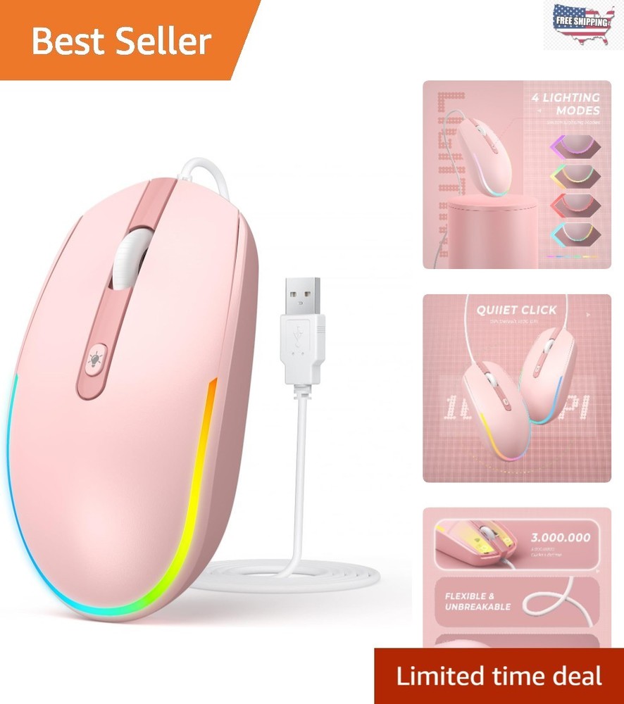 Ambidextrous Optical Wired Mouse with Friendly RGB Lighting - Perfect for Work