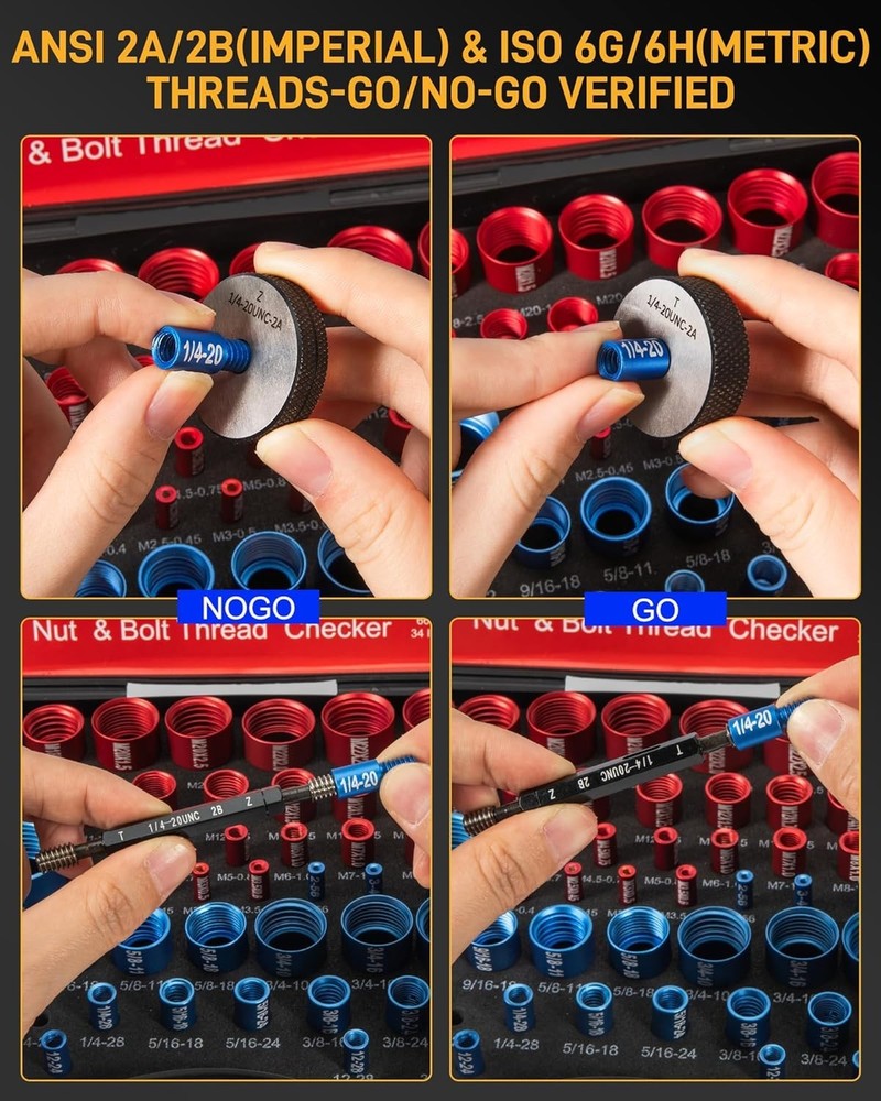 Nut and Bolt Thread Checker Kit 66Piece SAE Metric Thread Gauge Precision-Cut