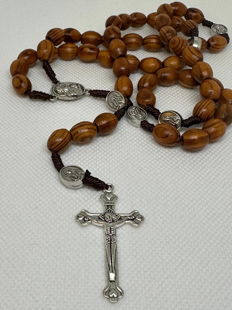 Saint St Benedict Rosary Wooden Holy Land Jerusalem Crucifix Cross Prayer Beads