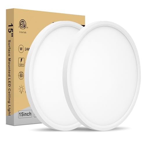 LED Ceiling Light - Dimmable 2700-5000K 5CCT Selectable, 15 Inch White-2 Pack