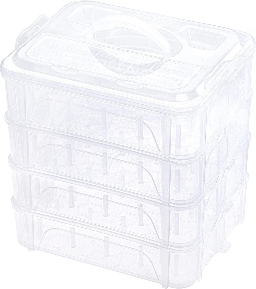 4-Layer Stackable Clear Thread Spool Organizer Holds 80 Spools, Durable Design