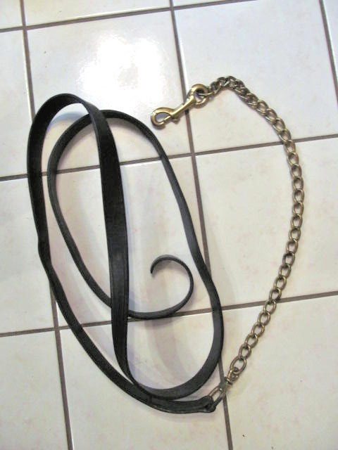 Black Leather Quality Lead Shank with 24" Long Solid Brass Chain & Snap