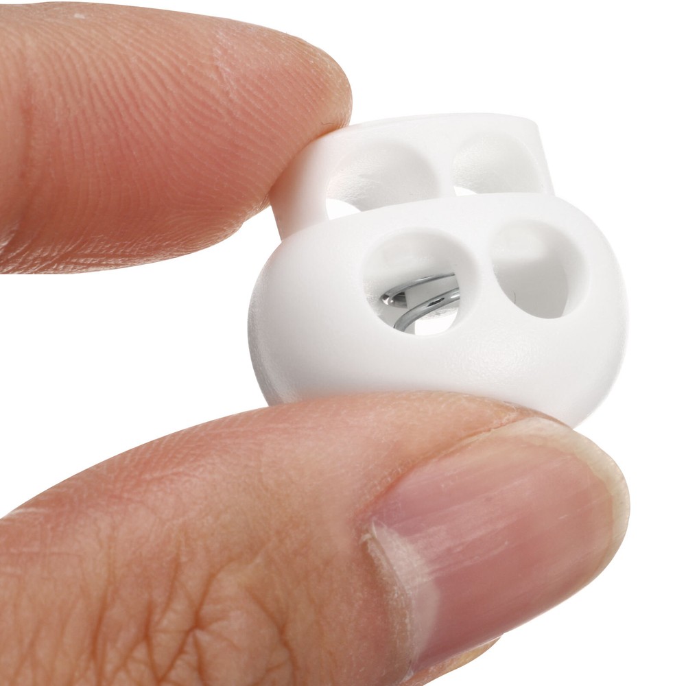 12Pcs Spring Cord Lock Toggle Stopper, Double Hole for Drawstring, White