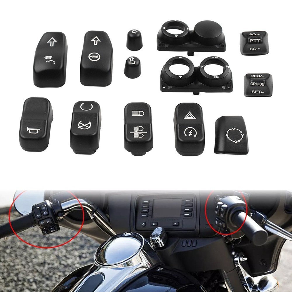 13pcs Hand Control Switch Housing Button Cap For Harley Touring FLHTC 14-up