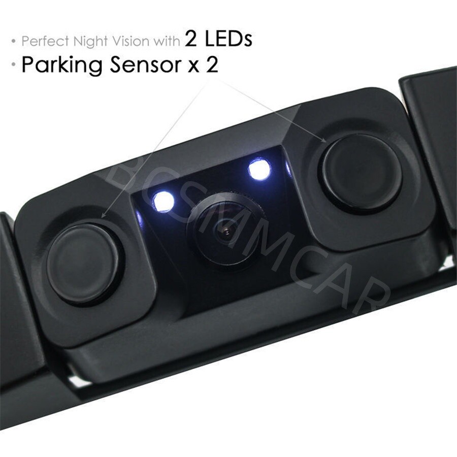 Car License Plate Frame Parking Sensor Radar With 2LED Rearview Backup Camera