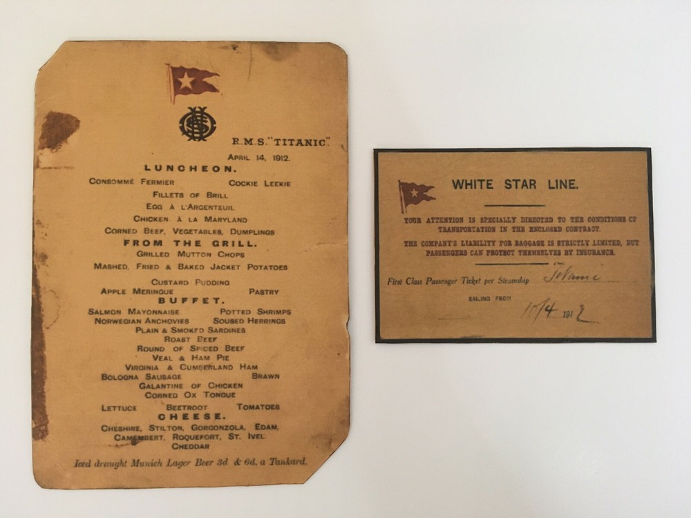Titanic Lunch Menu and Boarding Pass