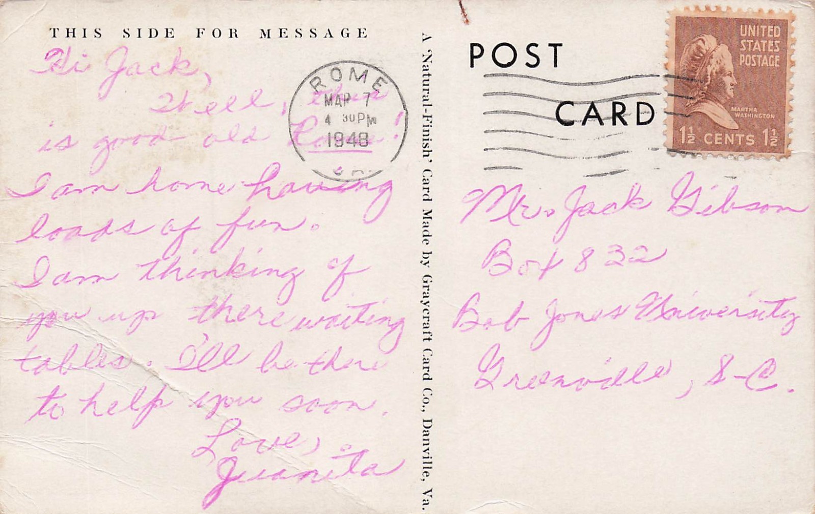 First Baptist Church in Rome, Georgia Vtg Postcard I39