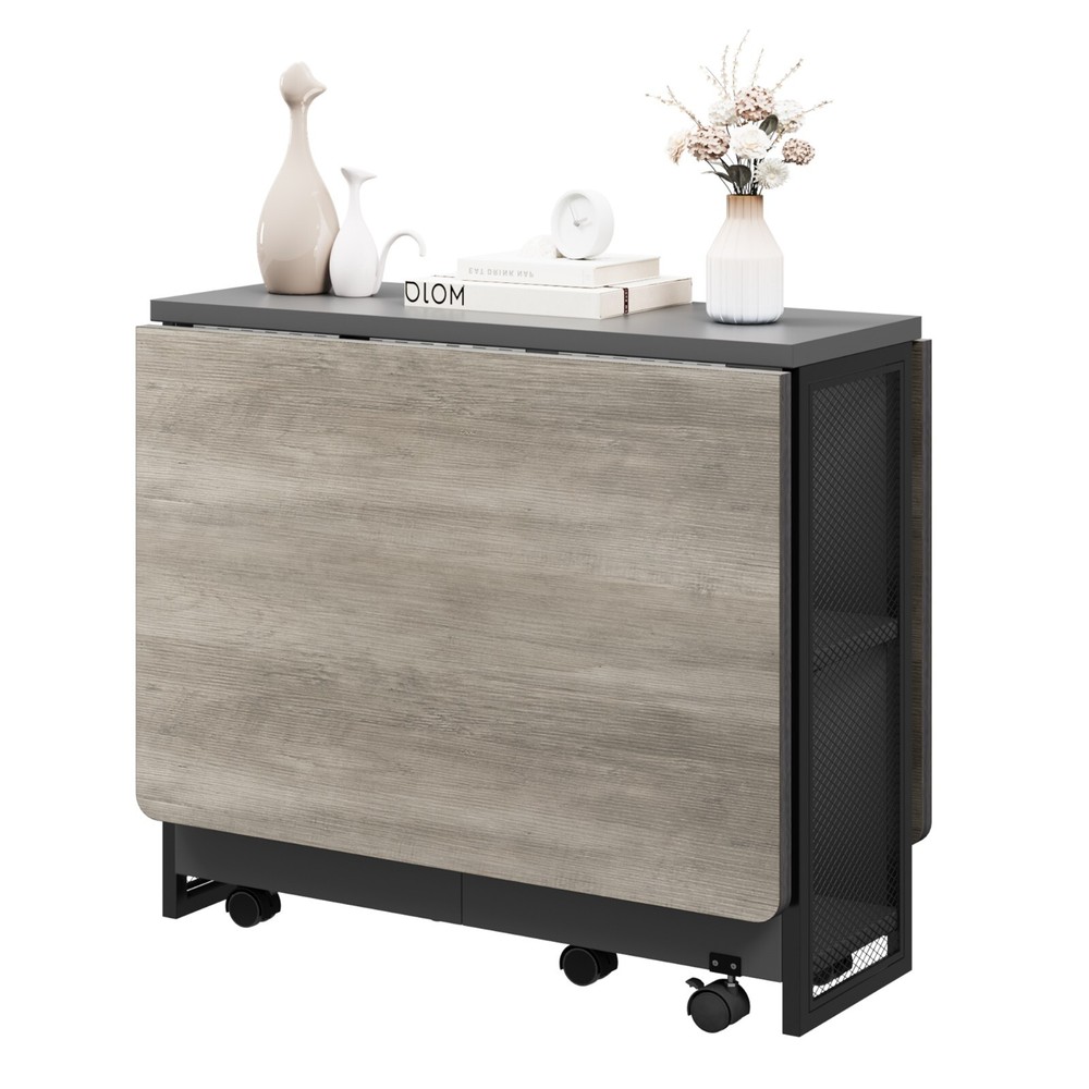 Folding Dining Table with Drop Leaf Storage Racks for Small Kitchen Space Saving