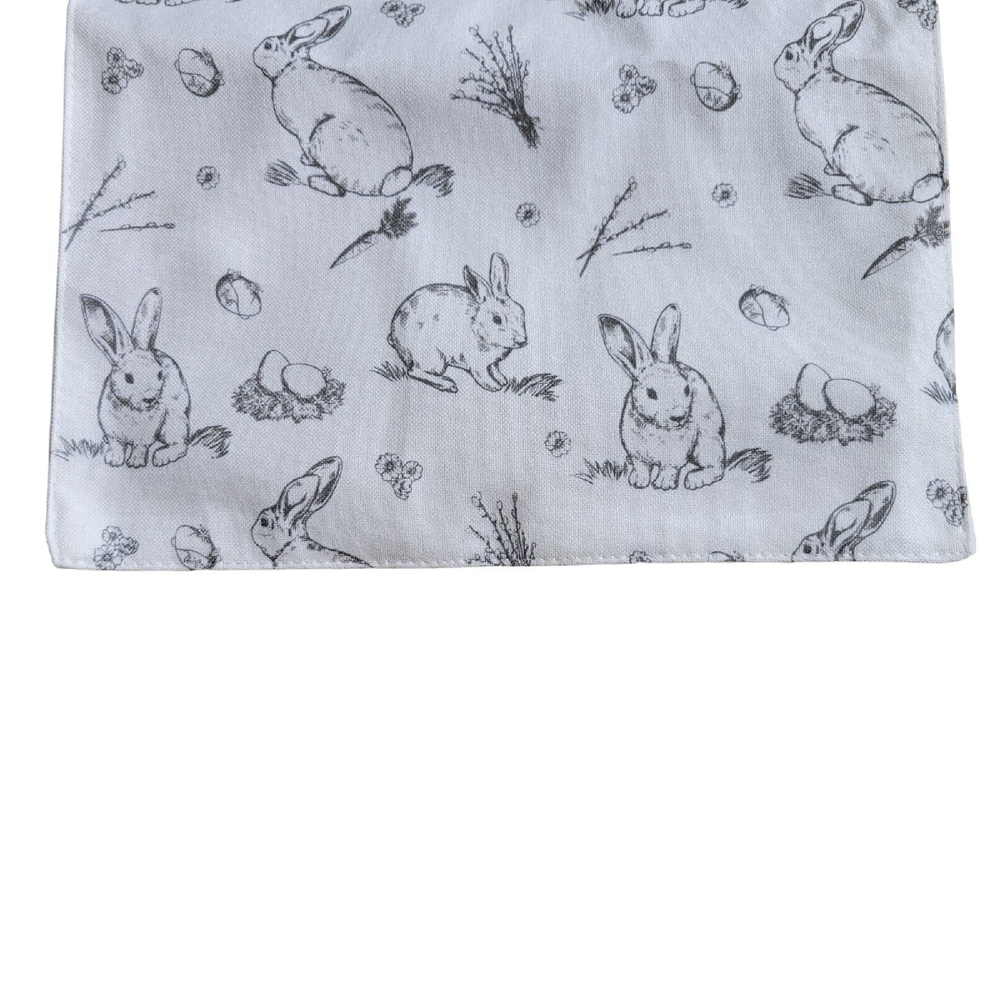 Fabric Rectangular Table Runner Gray Off White EASTER BUNNIES 70x12.5" Approx.