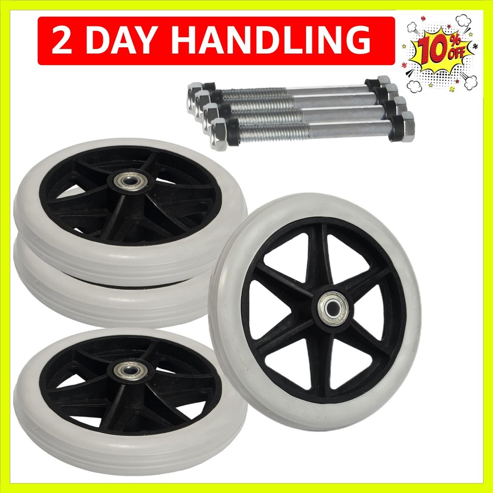 4 Pack Replacement Wheelchair Wheels, 6 Inch Solid Wheel Replacement for Whee...