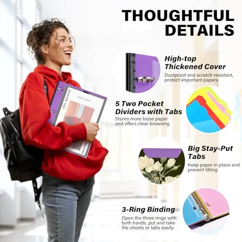 Telescoping Project Organizer 2-Pack, Refillable 3 Ring Binder 2 Pack Purple